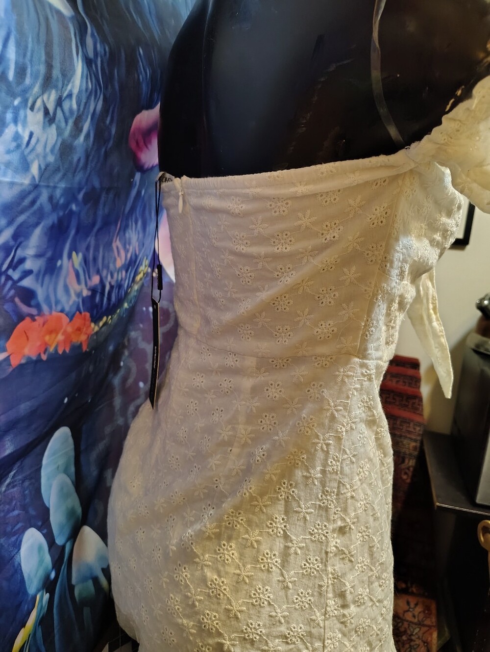 NWT Fashion Nova Eyelet Ruffled Skirt Off-Shoulder Mini Dress Pure White Size M - Picture 11 of 16